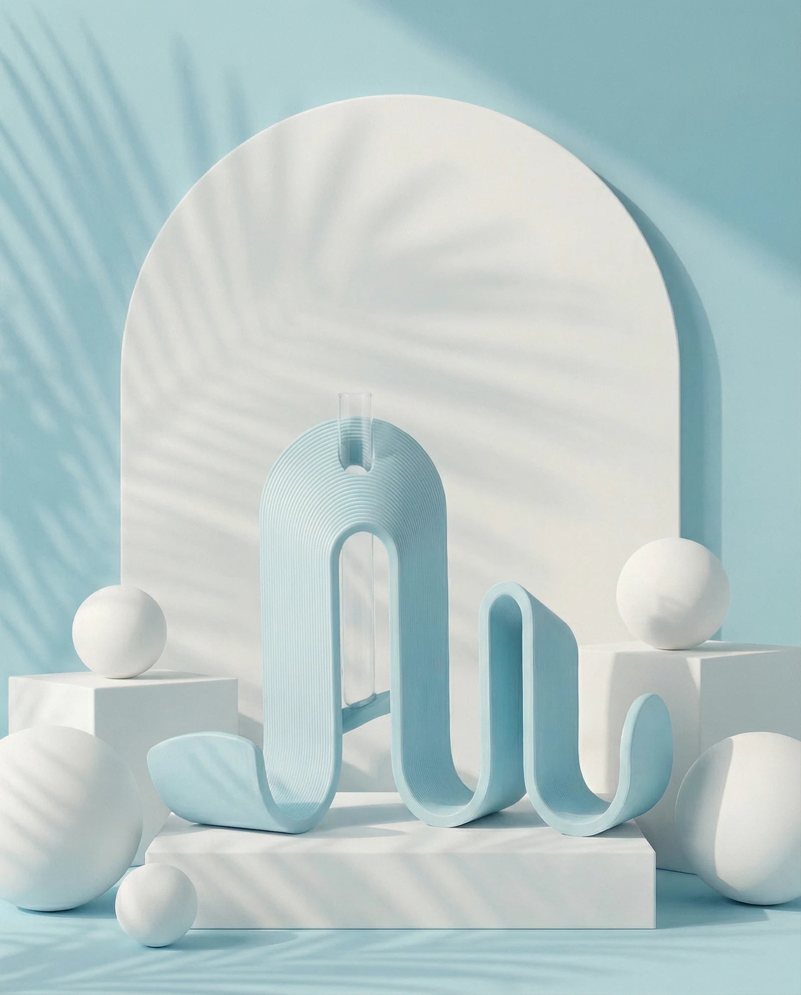 STRIA sculptural book stand in baby blue with ribbed texture – AMINI