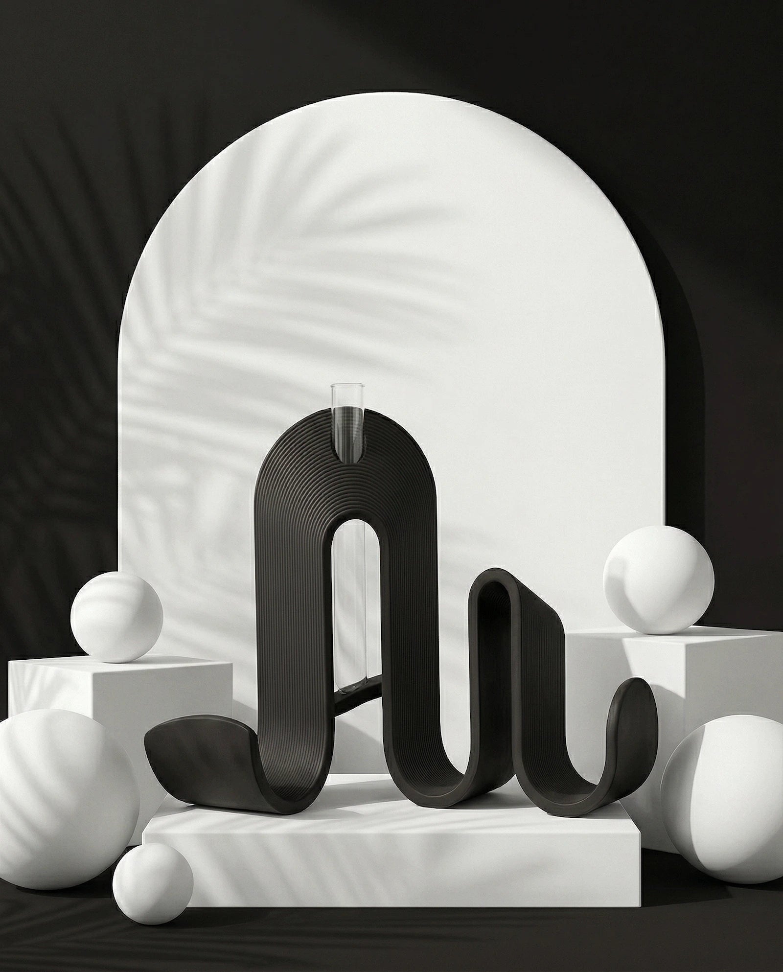 STRIA sculptural book stand in charcoal with ribbed texture – AMINI