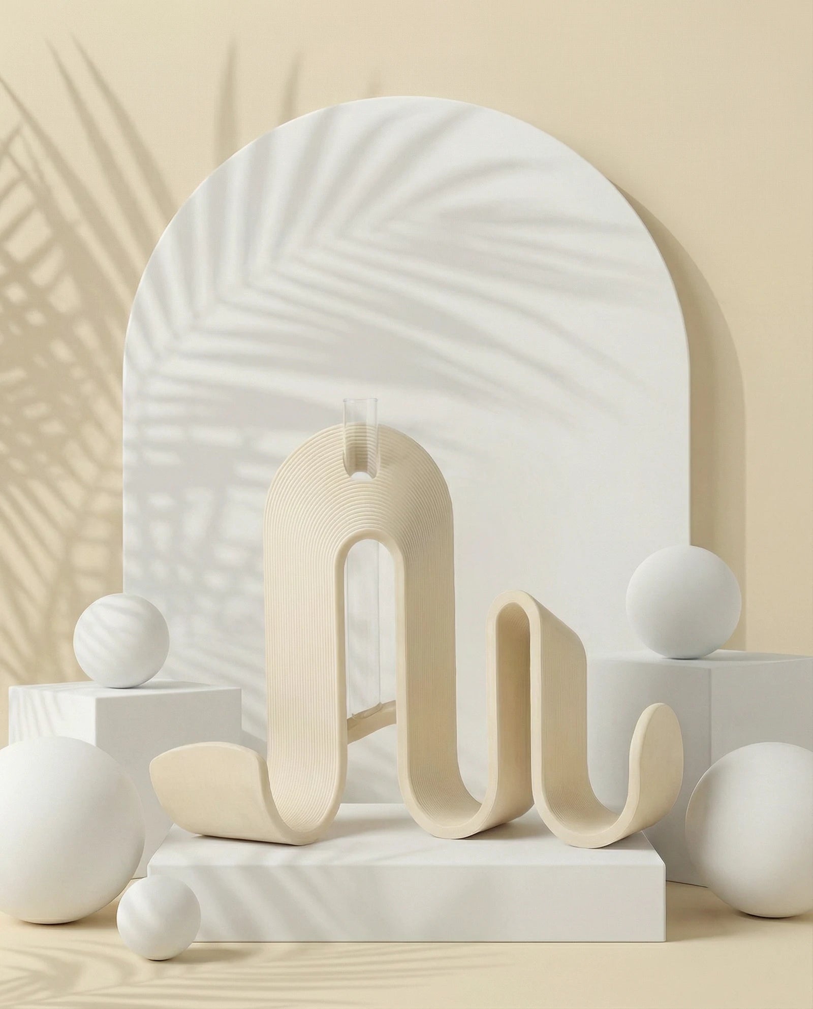 STRIA sculptural book stand in cream with ribbed texture – AMINI