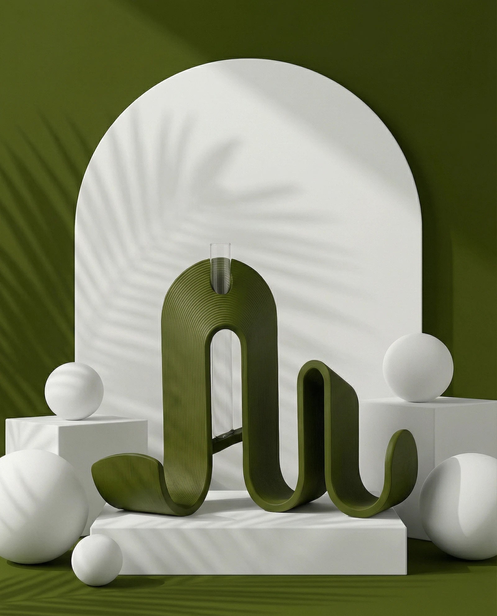 STRIA sculptural book stand in olive with ribbed texture – AMINI