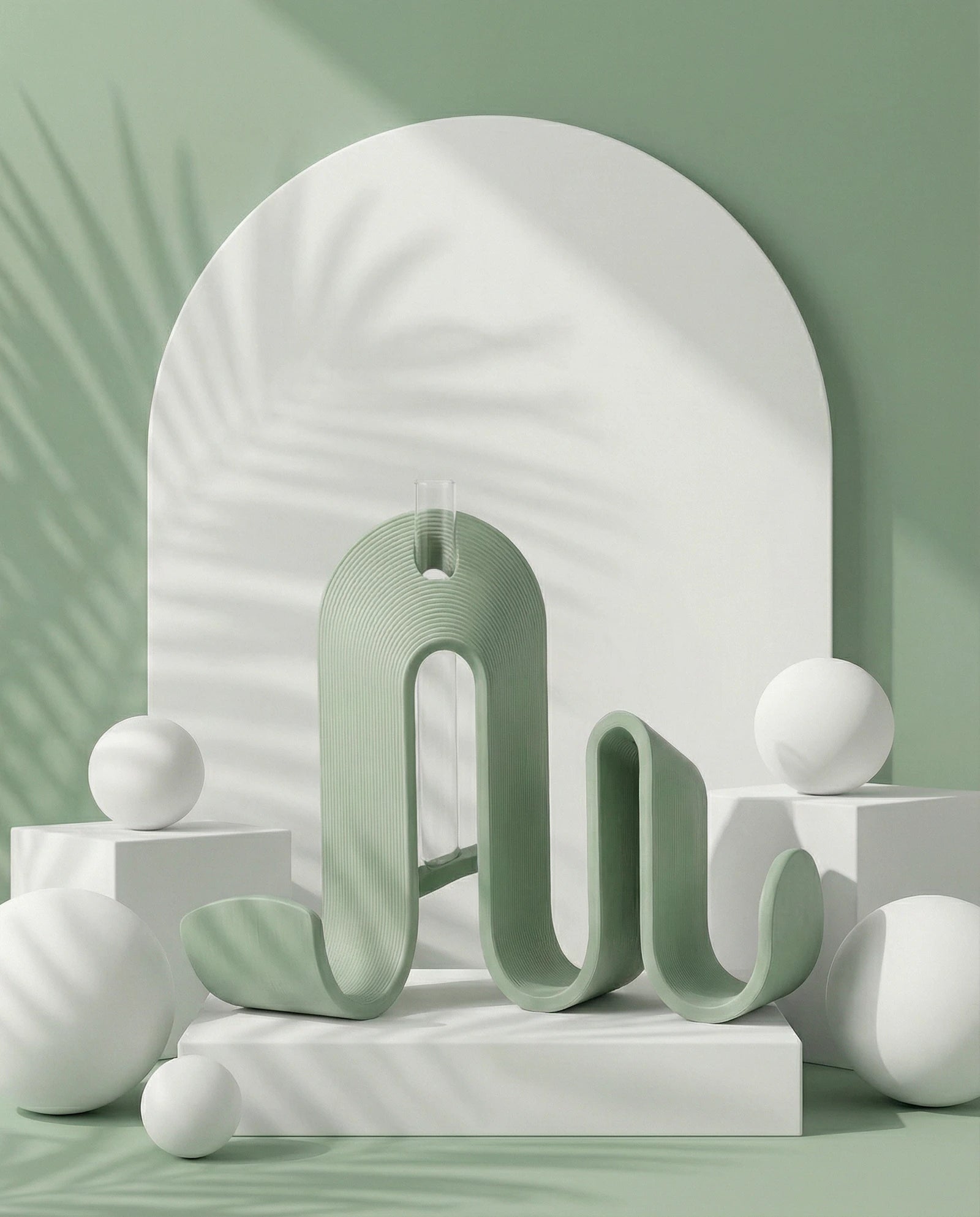 STRIA sculptural book stand in pistachio with ribbed texture – AMINI