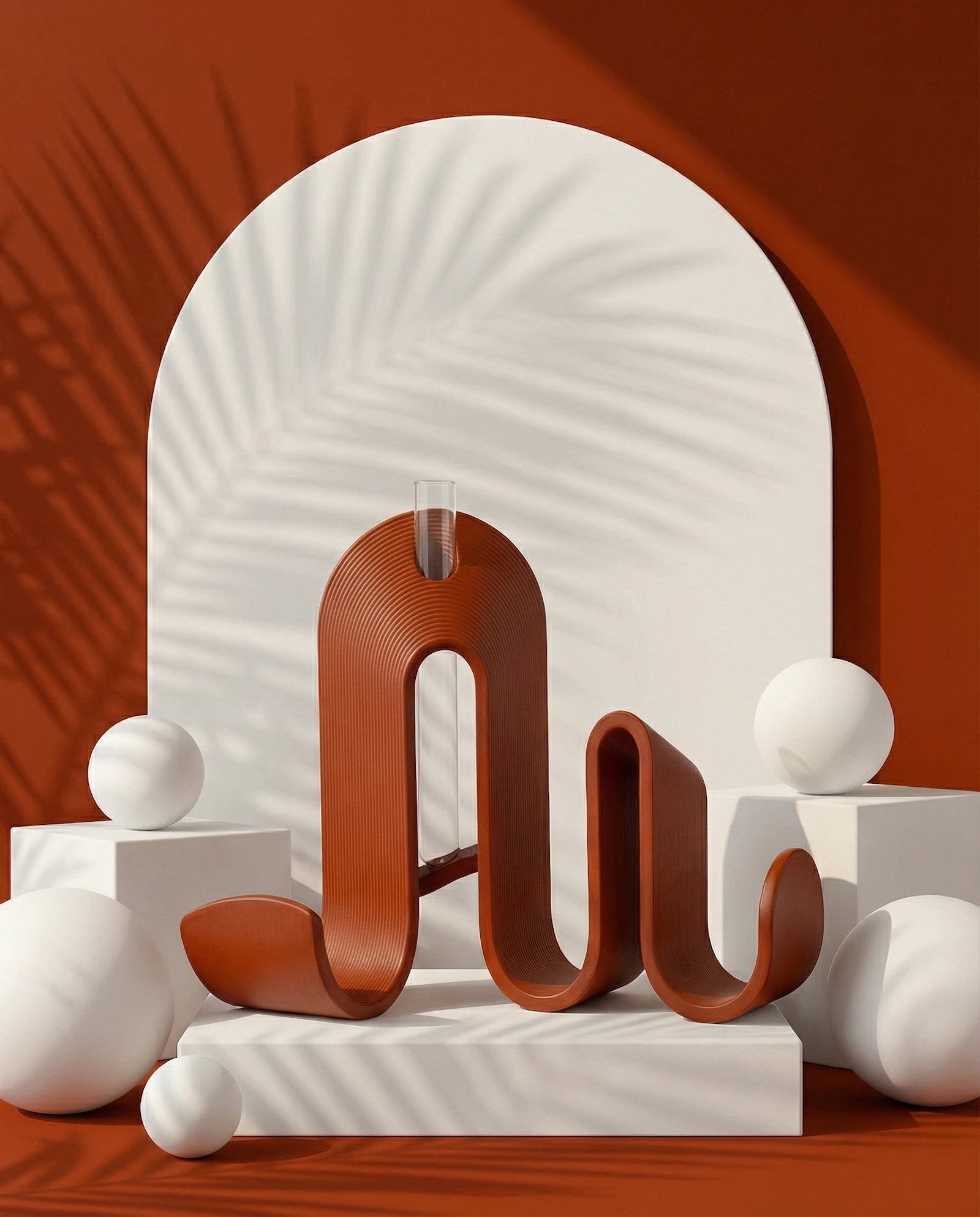 STRIA sculptural book stand in terracotta with ribbed texture – AMINI