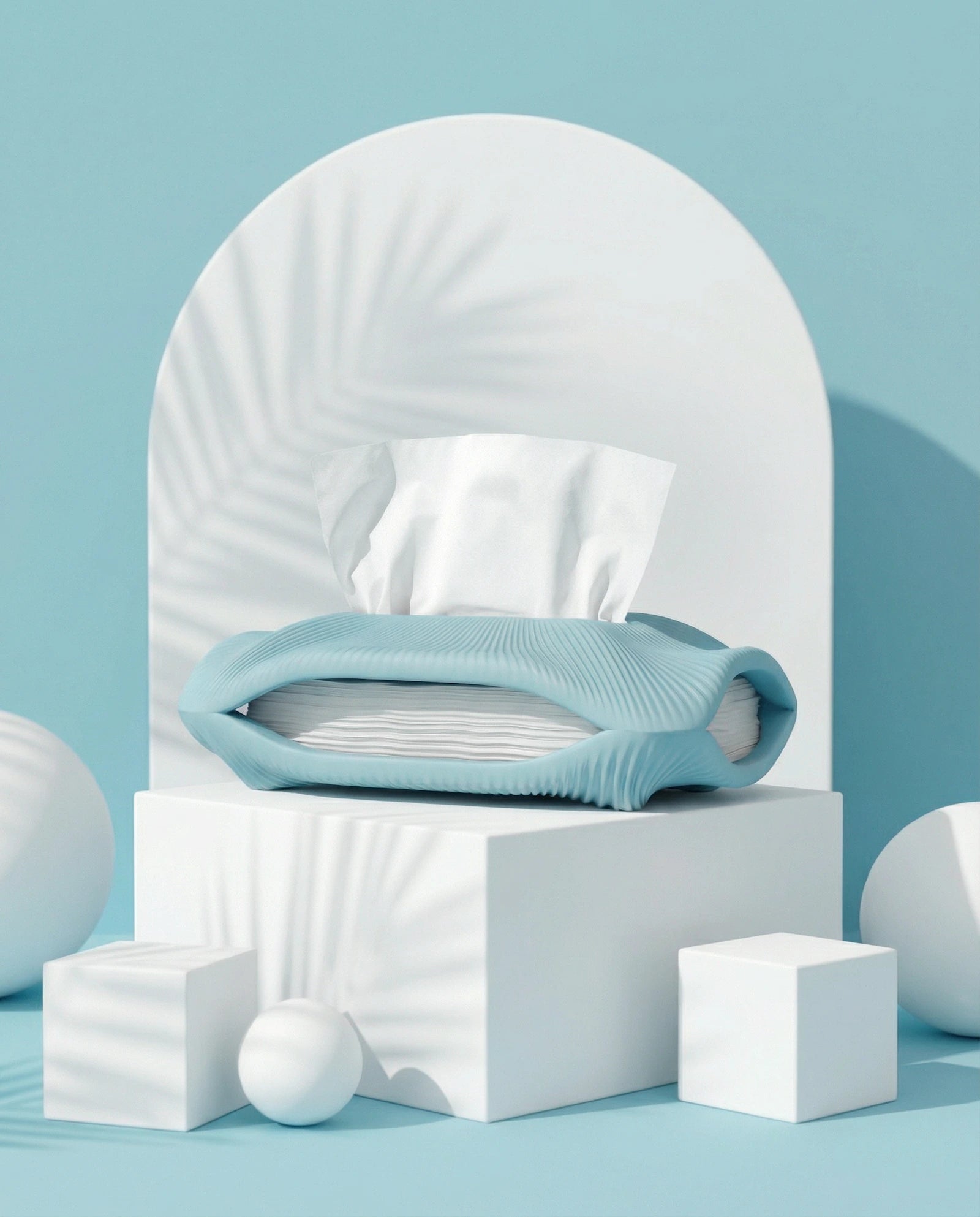 STRIA sculptural tissue holder in baby blue with ribbed texture – AMINI
