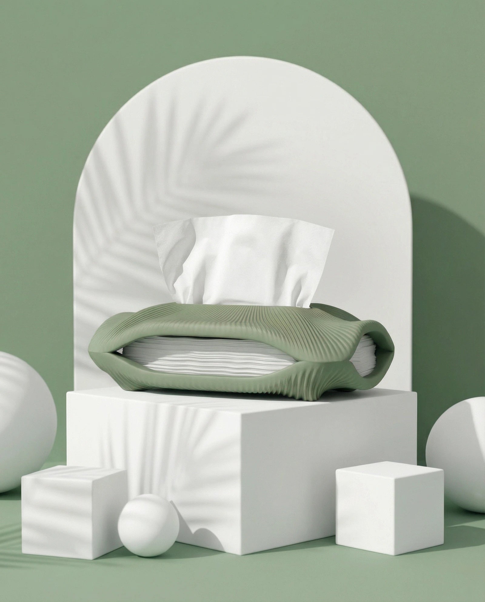 STRIA sculptural tissue holder in pistachio with ribbed texture – AMINI