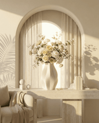 AMINI STRIA Vase in White — with cream roses in a warm arched room interior