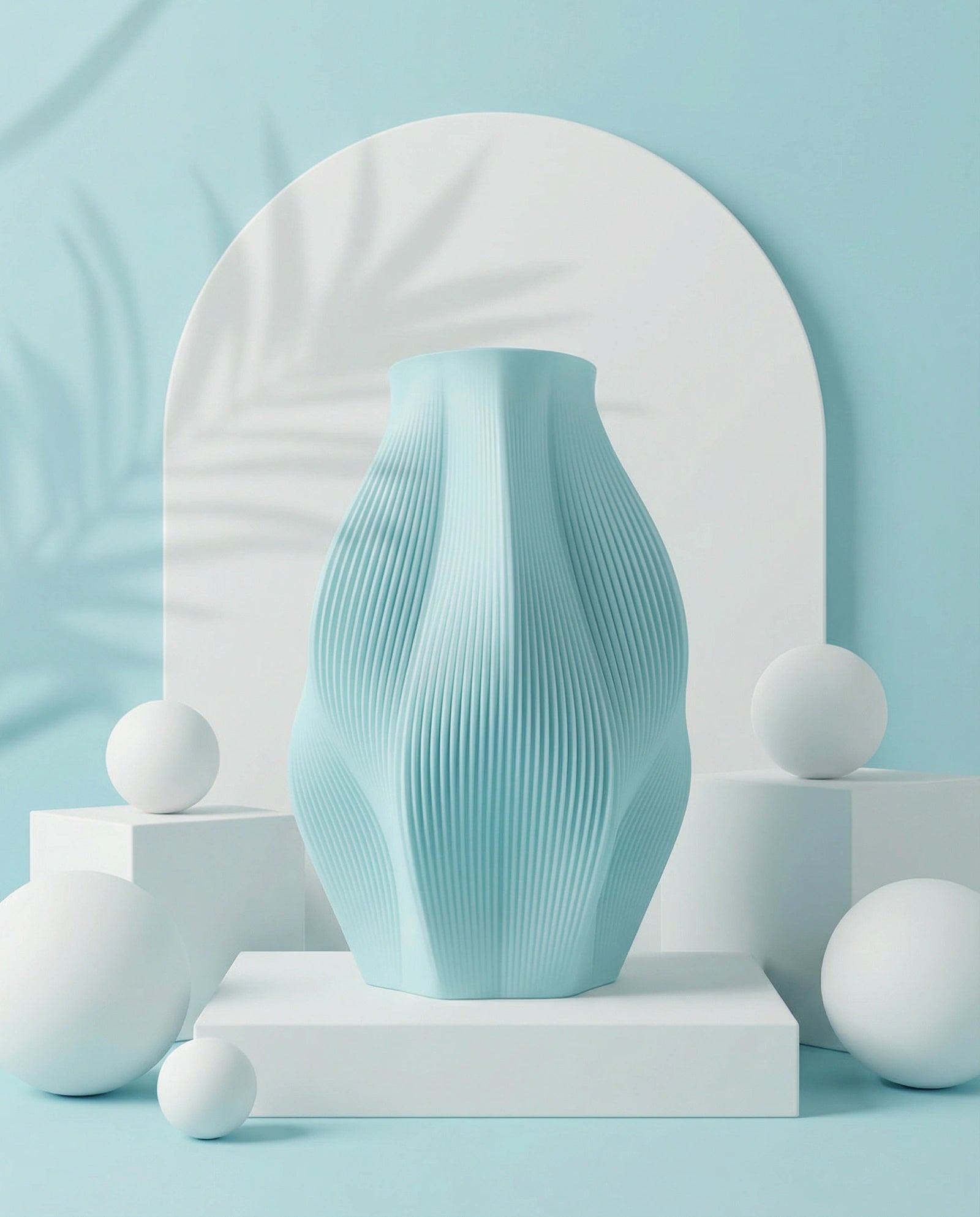 STRIA sculptural vase in baby blue with ribbed texture – AMINI