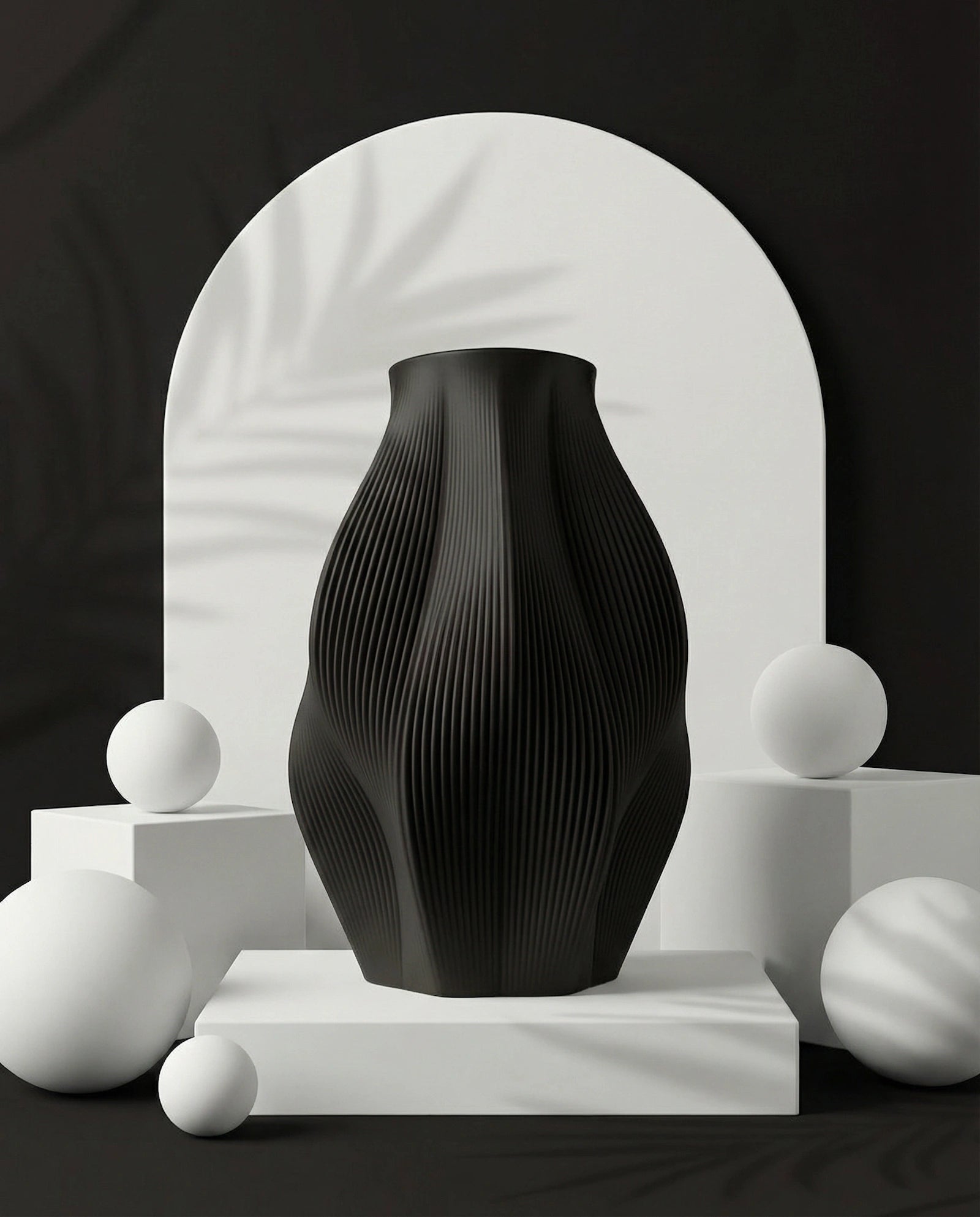 STRIA sculptural vase in charcoal with ribbed texture – AMINI