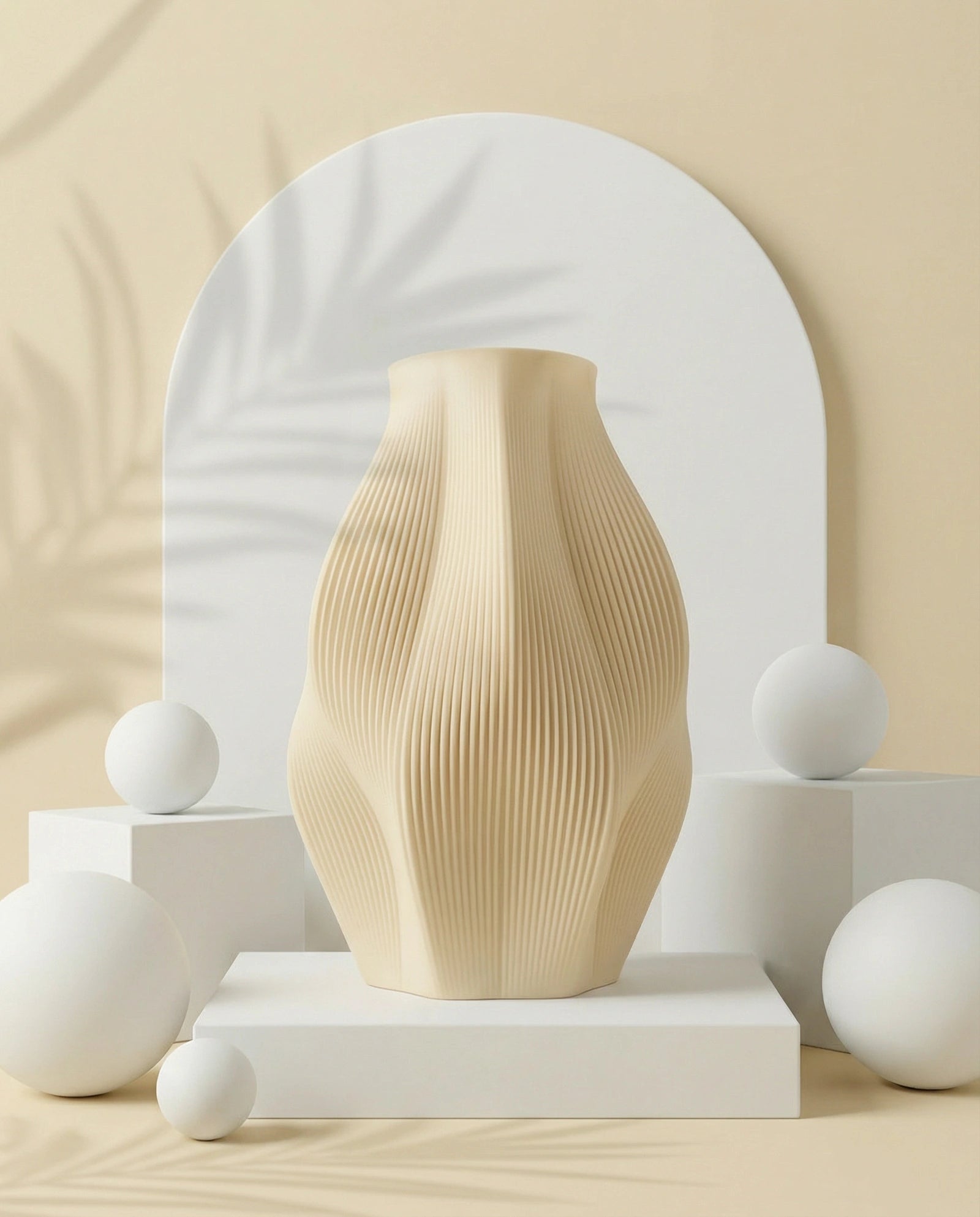STRIA sculptural vase in cream with ribbed texture – AMINI