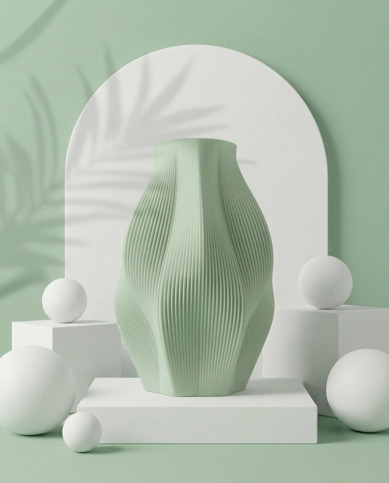 STRIA sculptural vase in pistachio with ribbed texture – AMINI